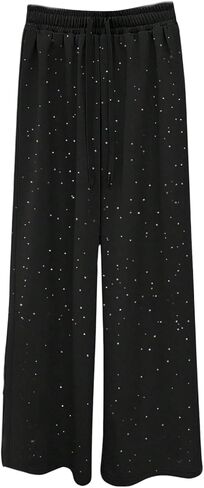 SHENHE Women's Baggy Sweatpants Wide Leg Drawstring Rhinestone Casual Loose Pants with Pockets in Saudi Arabia