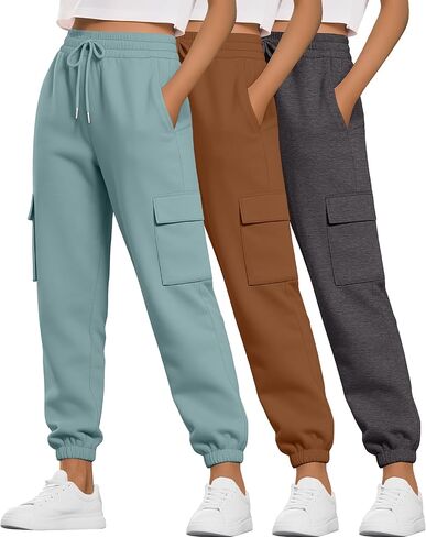 Neer 3 Pack Women's Cargo Sweatpants Joggers Pants Causal Gym Athletic Workout High Waist Bottom Y2k Fall Outfits with Pocket in Saudi Arabia