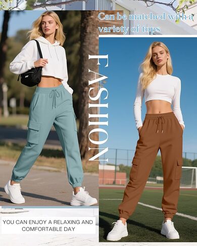 Neer 3 Pack Women's Cargo Sweatpants Joggers Pants Causal Gym Athletic Workout High Waist Bottom Y2k Fall Outfits with Pocket in Saudi Arabia