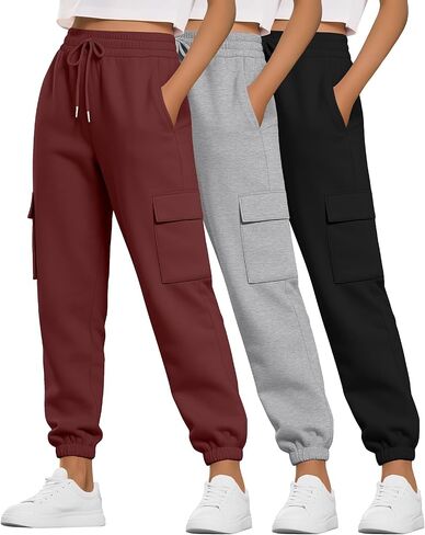 Neer 3 Pack Women's Cargo Sweatpants Joggers Pants Causal Gym Athletic Workout High Waist Bottom Y2k Fall Outfits with Pocket in Saudi Arabia