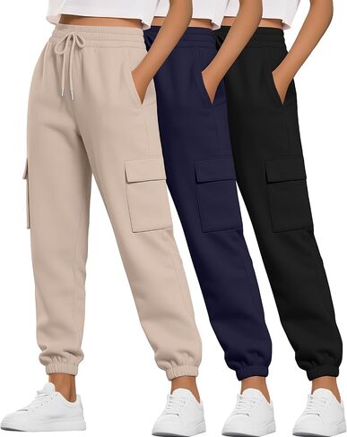 Neer 3 Pack Women's Cargo Sweatpants Joggers Pants Causal Gym Athletic Workout High Waist Bottom Y2k Fall Outfits with Pocket in Saudi Arabia