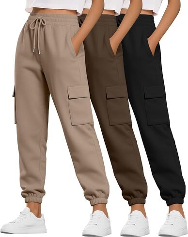 Neer 3 Pack Women's Cargo Sweatpants Joggers Pants Causal Gym Athletic Workout High Waist Bottom Y2k Fall Outfits with Pocket in Saudi Arabia