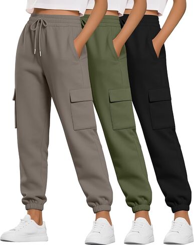 Neer 3 Pack Women's Cargo Sweatpants Joggers Pants Causal Gym Athletic Workout High Waist Bottom Y2k Fall Outfits with Pocket in Saudi Arabia
