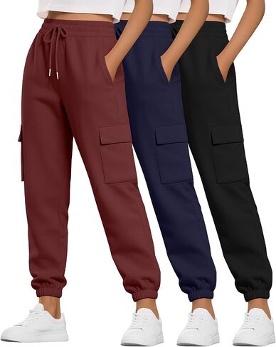 Neer 3 Pack Women's Cargo Sweatpants Joggers Pants Causal Gym Athletic Workout High Waist Bottom Y2k Fall Outfits with Pocket in Saudi Arabia