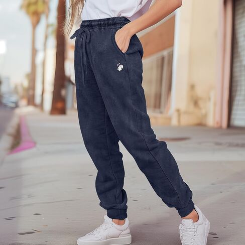 DALIX Heartly Ghost Embroidery Washed Midweight Jogger Fleece Sweatpants Soft Lounge Pant Drawstring Waistband Pockets Womens in Saudi Arabia