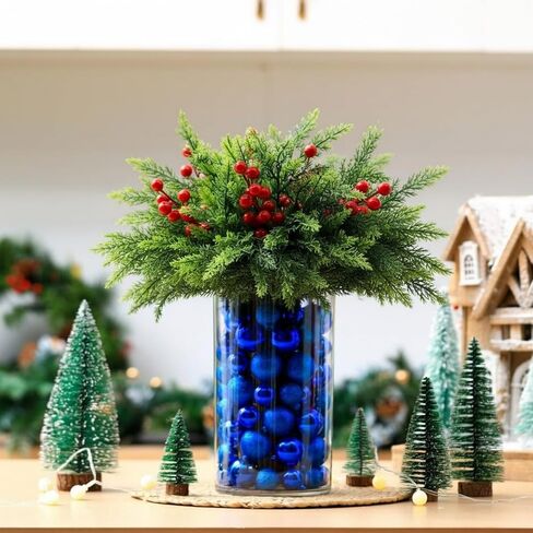 Giegxin 54 Pcs Red Christmas Centerpiece for Table DIY Farmhouse Xmas Decor for Dinning Table 6 Artificial Pine Branches 47 Red Vase Filler Balls 1 Glass Vase for Kitchen Tabletop Decor in Saudi Arabia