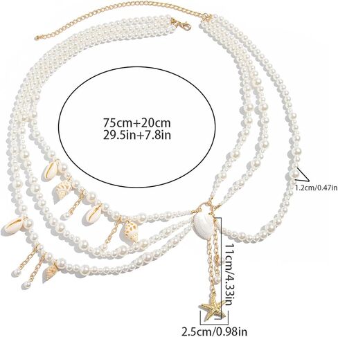 Sexy Starfish Seashell Tassel Waist Chain Belt,White Pearl Hip Belly Body Chain,Festival Rave Pearl Waist Belt,Summer Conch Waist Body Jewelry for Women in Saudi Arabia