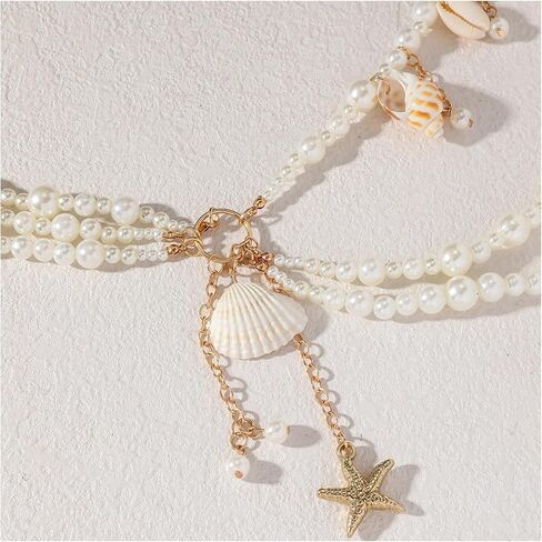 Sexy Starfish Seashell Tassel Waist Chain Belt,White Pearl Hip Belly Body Chain,Festival Rave Pearl Waist Belt,Summer Conch Waist Body Jewelry for Women in Saudi Arabia