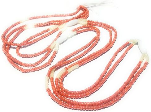 Orange Multi-Strand Waist Beads, Glass Beaded Design, 42 Inch Tie-On Cotton Strings, Double Strand with White Accents in Saudi Arabia