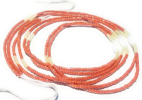 Orange Multi-Strand Waist Beads, Glass Beaded Design, 42 Inch Tie-On Cotton Strings, Double Strand with White Accents in Saudi Arabia