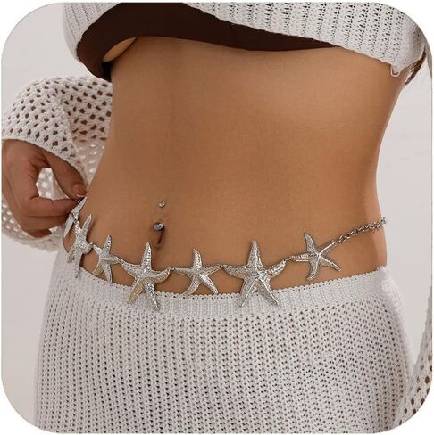 Starfish Waist Chains for Women Gold Silver Beach Waist Chain Ocean style Body Chain Belly Big Starfish Belt Body Chains Adjustable Beach Style Body Jewelry in Saudi Arabia
