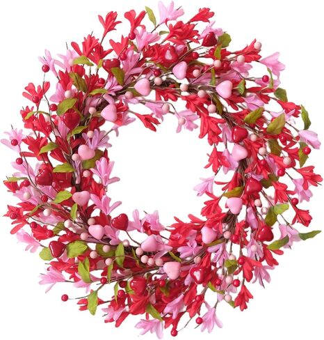 Bibelot Valentine's Day Wreath, 2 Pack 12 Inch Valentines Day Wreaths for Front Door, Romantic Pink & Red Heart Berry Forsythia Flowers for Wedding Anniversary Holiday Decorations in Saudi Arabia