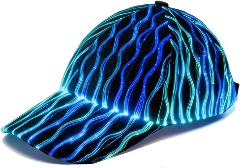 منحني قبعة LED الهذيان تضيء قبعة بيسبول 7 ألوان متوهجة الألياف البصرية النسيج قبعة USB قابلة للشحن الأسود in Saudi Arabia