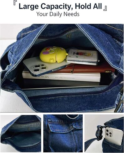 Denim Shoulder Bag for Women Men, Retro Canvas Messenger Crossbody Bag Purse Hobo Tote Bag Multiple Pockets in Saudi Arabia