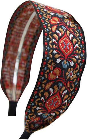 SpaNn Ladies Bohemian Wide Headband,National Embroidery Fabric Hairband Headband, Handmade Embroidered Headbands for Women Girls in Kuwait