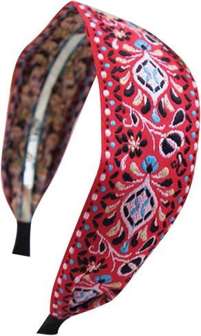 SpaNn Ladies Bohemian Wide Headband,National Embroidery Fabric Hairband Headband, Handmade Embroidered Headbands for Women Girls in Kuwait