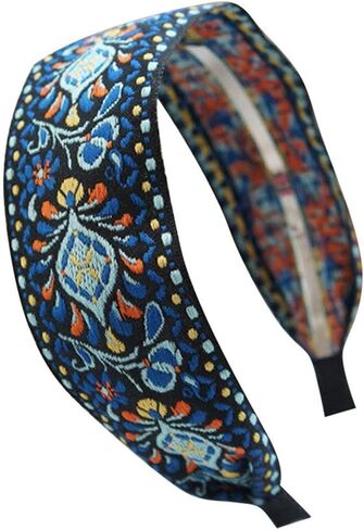 SpaNn Ladies Bohemian Wide Headband,National Embroidery Fabric Hairband Headband, Handmade Embroidered Headbands for Women Girls in Kuwait