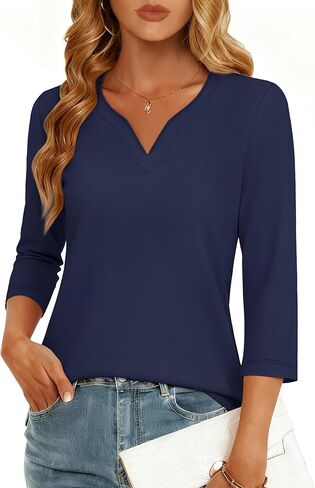 yucolen 3/4 قمم الأكمام للنساء Henley T Shirts v Neck Tunic Blouses غير الرسمية Tees S-XXL in Kuwait