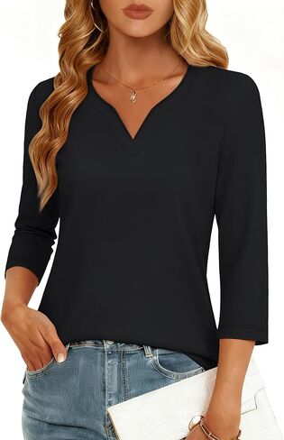 yucolen 3/4 قمم الأكمام للنساء Henley T Shirts v Neck Tunic Blouses غير الرسمية Tees S-XXL in Saudi Arabia