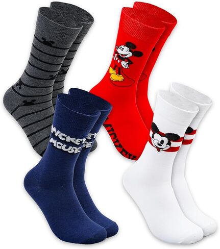 Disney Mickey Mouse Socks for Men - Mickey Mouse Apparel Bundle with 4 Pairs of Mickey Mouse Crew Socks Size 6-12 Plus Stickers, More| Mickey Crew Socks for Adults in Saudi Arabia