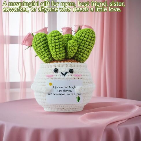 Handmade Crochet Cactus Positive Crochet Doll Crochet Gifts for Women Men Mom Teacher Gifts for Friendship Coworker Birthday Gifts Crochet Plant Office Desk Decor in Saudi Arabia