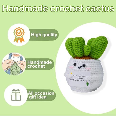 Handmade Crochet Cactus Positive Crochet Doll Crochet Gifts for Women Men Mom Teacher Gifts for Friendship Coworker Birthday Gifts Crochet Plant Office Desk Decor in Saudi Arabia