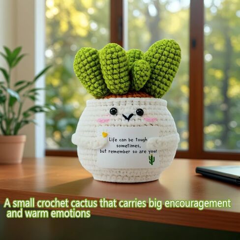 Handmade Crochet Cactus Positive Crochet Doll Crochet Gifts for Women Men Mom Teacher Gifts for Friendship Coworker Birthday Gifts Crochet Plant Office Desk Decor in Saudi Arabia