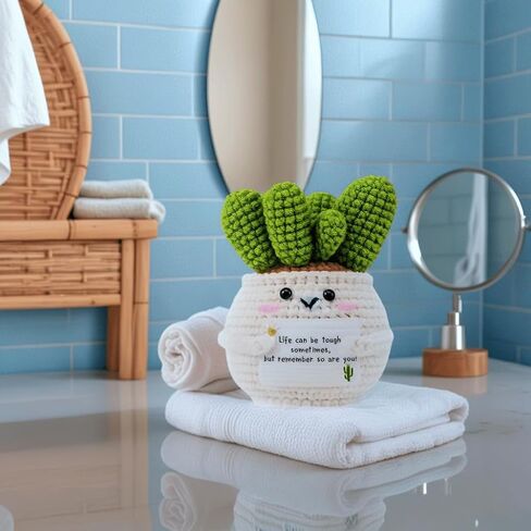 Handmade Crochet Cactus Positive Crochet Doll Crochet Gifts for Women Men Mom Teacher Gifts for Friendship Coworker Birthday Gifts Crochet Plant Office Desk Decor in Saudi Arabia
