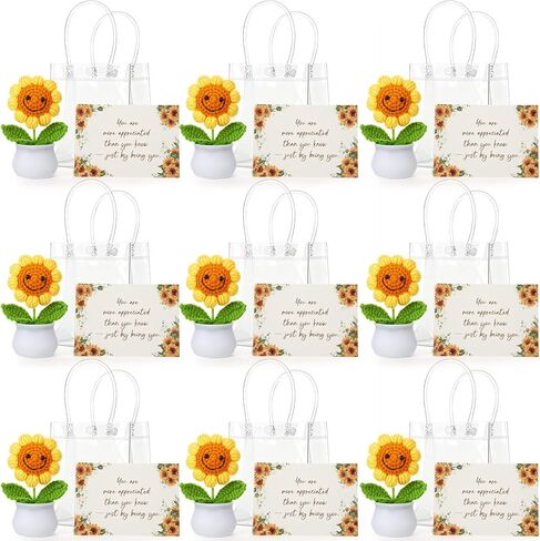 9 Sets Sunflower Appreciation Gifts with Thank You Cards Gift Bag Bulk Cute Handmade Crochet Sunflowers for Teacher Staff Coworker Women Mom Office Home Birthday Holiday Party Decor in Saudi Arabia