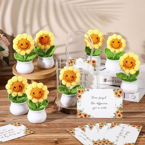 9 Sets Sunflower Appreciation Gifts with Thank You Cards Gift Bag Bulk Cute Handmade Crochet Sunflowers for Teacher Staff Coworker Women Mom Office Home Birthday Holiday Party Decor in Saudi Arabia