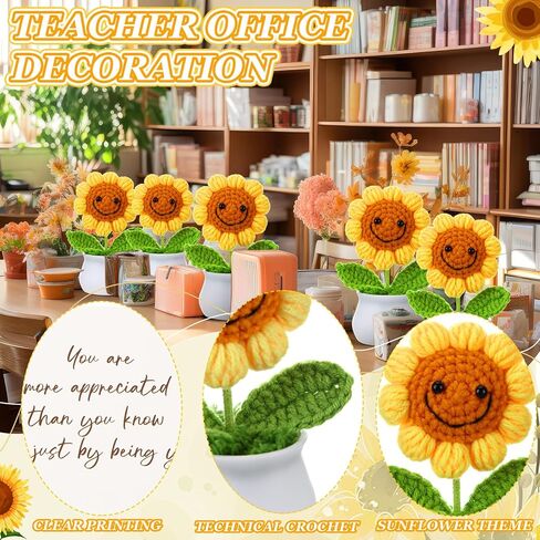 9 Sets Sunflower Appreciation Gifts with Thank You Cards Gift Bag Bulk Cute Handmade Crochet Sunflowers for Teacher Staff Coworker Women Mom Office Home Birthday Holiday Party Decor in Saudi Arabia