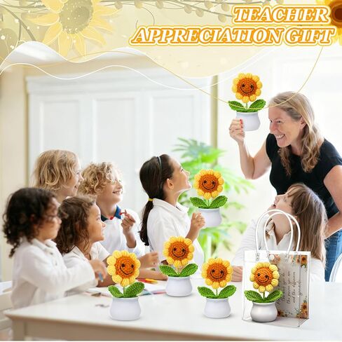 9 Sets Sunflower Appreciation Gifts with Thank You Cards Gift Bag Bulk Cute Handmade Crochet Sunflowers for Teacher Staff Coworker Women Mom Office Home Birthday Holiday Party Decor in Saudi Arabia