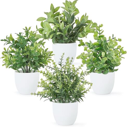 Mkono 4 Packs Fake Plants Mini Artificial Greenery Potted Plants Faux Eucalyptus for Christmas Home Decor Indoor Office Table Shelf Room Bathroom Farmhouse Decor in Saudi Arabia