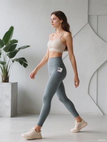 High Waisted Leggings for Women with Pockets Soft Athletic Tummy Control Pants for Running Yoga Workout in Saudi Arabia