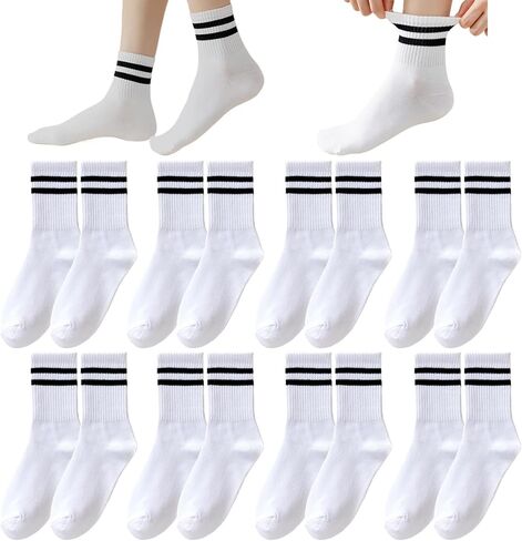8 Pairs Striped Athletic Casual Crew Socks for Women Girls Breathable Cushioned Quarter Socks for Running Sports Yoga in Saudi Arabia