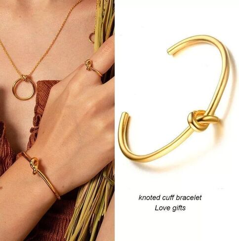 Love Knot Cuff Bangle Bracelets for Women 14K Gold Plated Forever Love Knot Infinity Bangle Bracelets Adjustable Gold Bracelet for Women Bridesmaid Proposal Weeding Jewelry in Saudi Arabia
