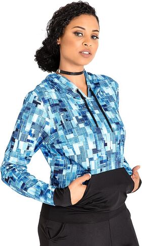 Poetic Justice Curvy Women's Blue Geometric Print Hoodie in Saudi Arabia