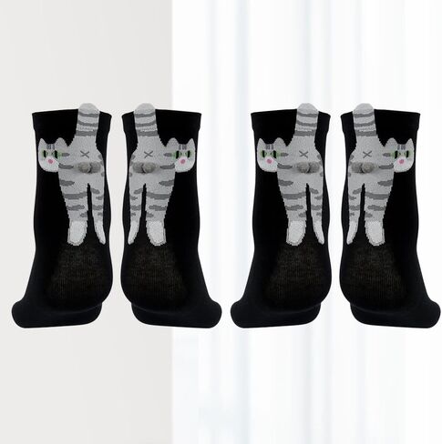 2 Pairs White Cat Socks, 3D Novelty Cotton, Funny Animal Crew Socks with Embroidered Cat for Women in Saudi Arabia