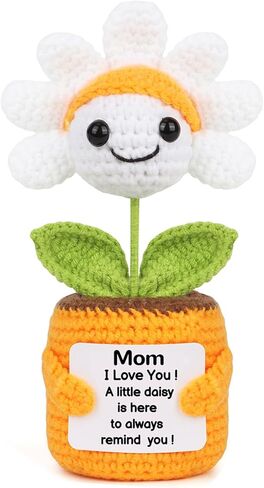 Sizobi Birthday Gifts for Mom from Daughter Son, Handmade Emotional Support Crochet Mini Daisy Gift for Mama Mother in Law Bonus Step, Funny I Love You Stocking Stuffers for Women Small Cute Decor in Kuwait