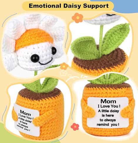 Sizobi Birthday Gifts for Mom from Daughter Son, Handmade Emotional Support Crochet Mini Daisy Gift for Mama Mother in Law Bonus Step, Funny I Love You Stocking Stuffers for Women Small Cute Decor in Kuwait