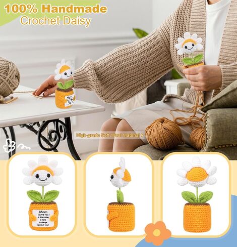Sizobi Birthday Gifts for Mom from Daughter Son, Handmade Emotional Support Crochet Mini Daisy Gift for Mama Mother in Law Bonus Step, Funny I Love You Stocking Stuffers for Women Small Cute Decor in Kuwait