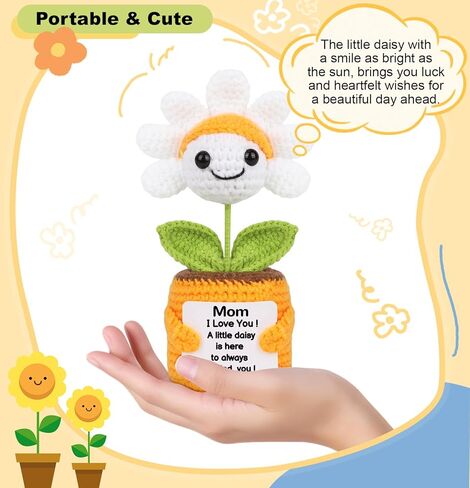 Sizobi Birthday Gifts for Mom from Daughter Son, Handmade Emotional Support Crochet Mini Daisy Gift for Mama Mother in Law Bonus Step, Funny I Love You Stocking Stuffers for Women Small Cute Decor in Kuwait