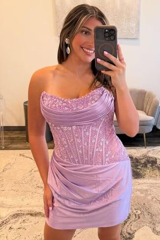Short Homecoming Dresses for Teens Sequins Satin Tight Cocktail Party Gowns Backless US0 BO33 in Saudi Arabia