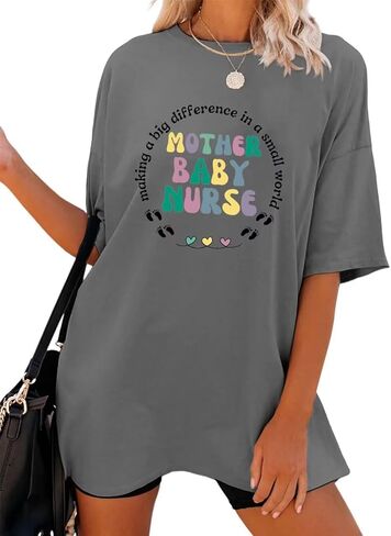 Mother Baby Nurse Tshirt Women Cute Graphic Tees Summer Oversized Short Sleeve Tops Postpartum Nursing T-Shirt in Saudi Arabia
