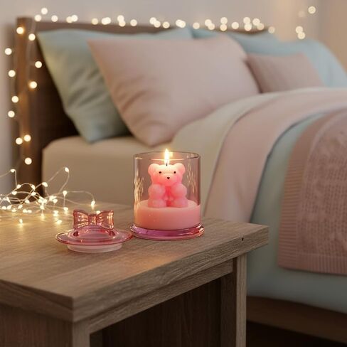 Pink Peony Scented with Pink Bear Candle, Pink Decorative Candle Gifts, Friendship Gifts for Best Friends, BFF, Coworker, Back to School Gift, Valentine’s Gift for her in Saudi Arabia