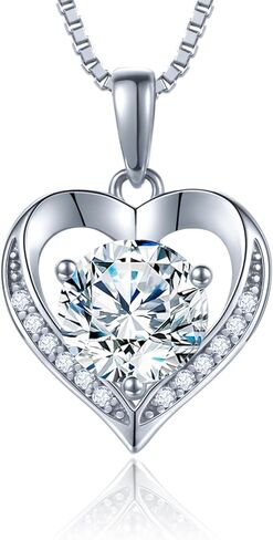 قلادة مويسانيت للنساء 1.0CT د ، قلادة القلب الفضية ذات الذهب الأبيض 18K ، هدايا ذكرى للنساء ، مما يجعلها هدية مثالية لزوجتك ، صديقتك ، أمي in Kuwait