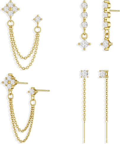 Moodear Gold Dangle Earrings 3/4 Pairs Dainty 14K Gold Plated Chain Earrings for Women Trendy Earring Stacks Set Cubic Zirconia Pearl Hoop Stud Hypoallergenic Earrings for Women Jewelry Gifts in Kuwait