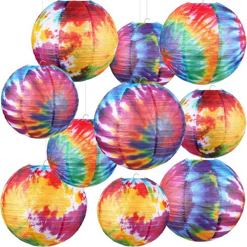 10 Pcs Tie Dyed Groovy Paper Lanterns Chinese/Japanese Lanterns Groovy Party Decorations Tie Dye Party Supplies Classroom Hanging Ceiling Decorations for Home Decor Parties Weddings (8 Inch/ 6 Inch) in Saudi Arabia
