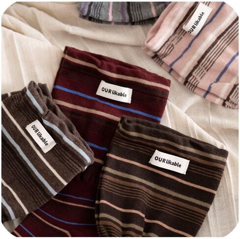 5 Pairs Fabric-Labeled Flared-Cuff Contrast-Color Striped Crew Slouch Socks for Women with Cute Designed Stripes, Cotton Blend, Perfect for the Whole Year Daily Wear in Saudi Arabia