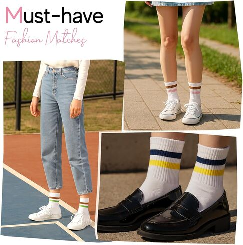 HONGTEYA Cotton Crew Socks for Women Cute Retro Striped Socks 5 Pairs with Arch Support Casual Athletic Vintage (Multicolor) in Saudi Arabia